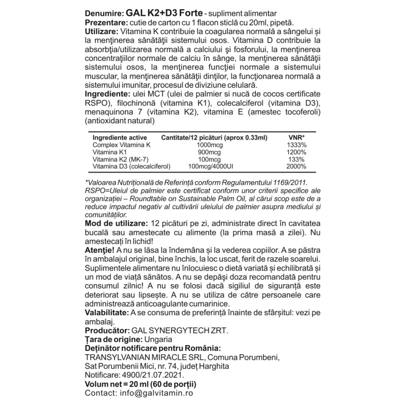 GAL K-komplex + D3 Forte - 60 adag