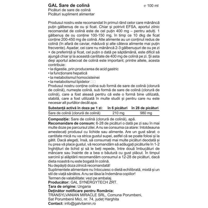 GAL Picături de sare de colină - 100 ml