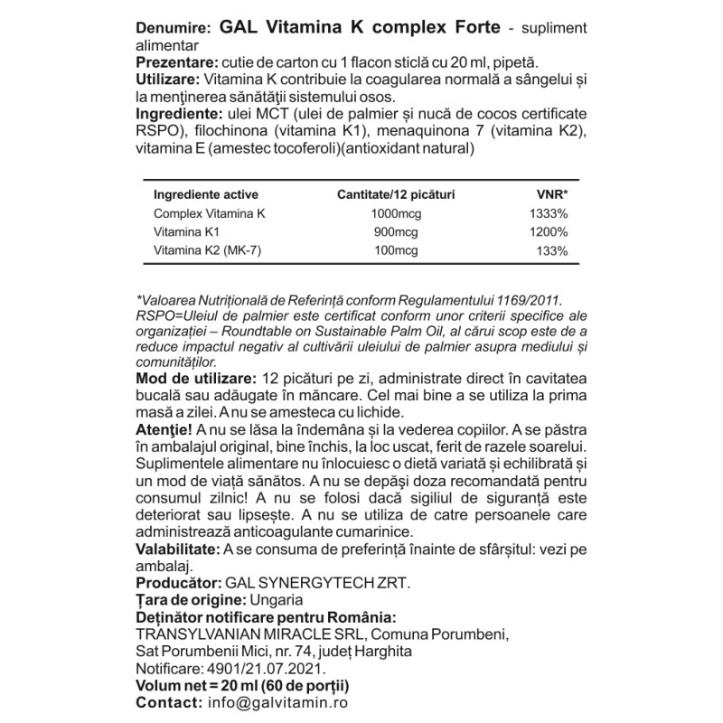 GAL K-komplex Forte vitamin 1000 mcg K-komplex