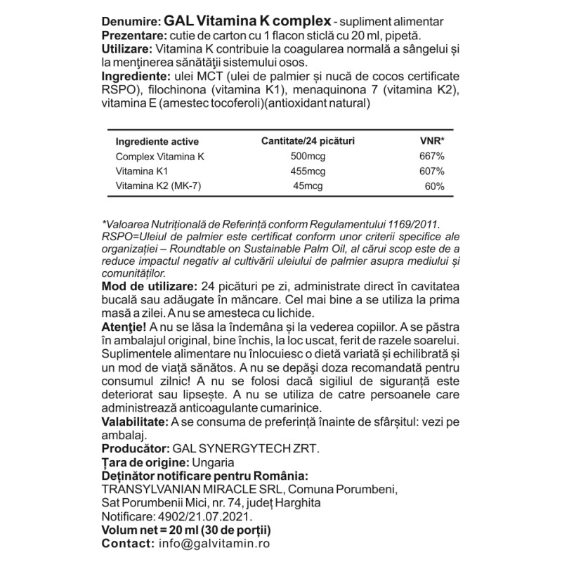 GAL Vitamina K-komplex 500 mcg K