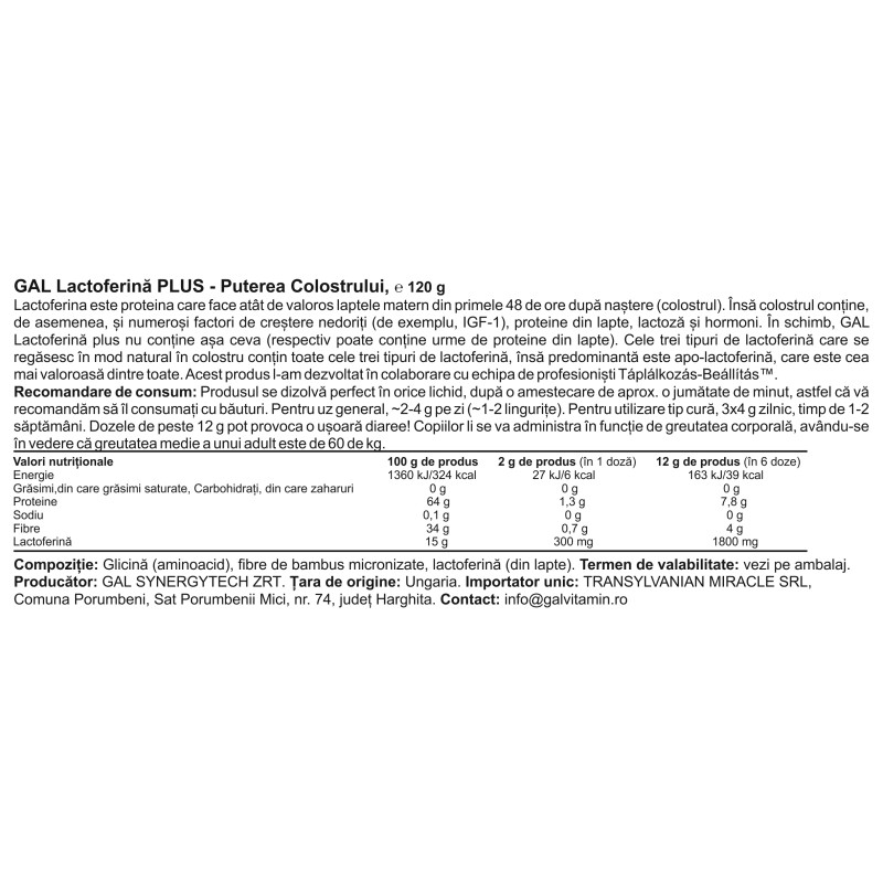 GAL Laktoferrin PLUS - Puterea Colostrului - 120 g