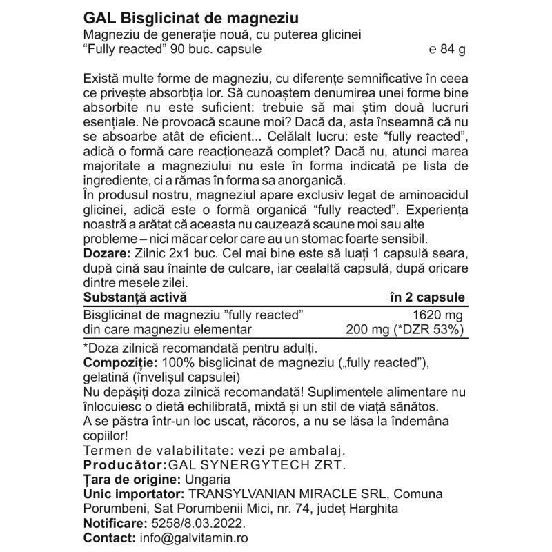 GAL Magneziu Bisglicinat - 90 caps.