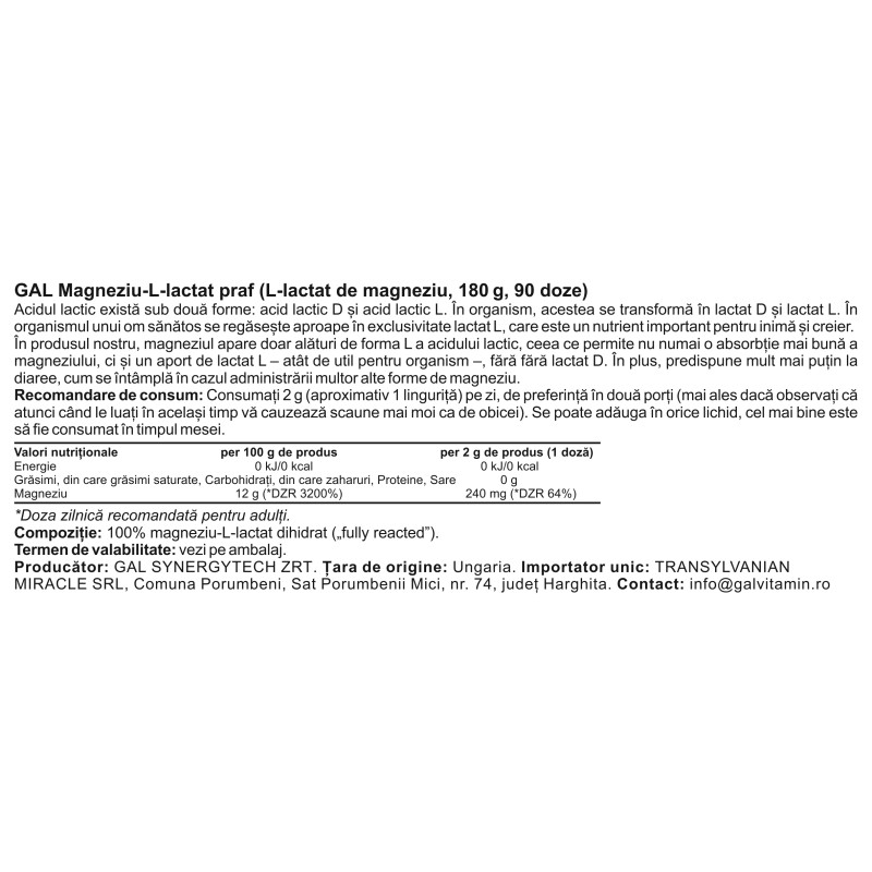 GAL Magneziu L-lactat - 180g