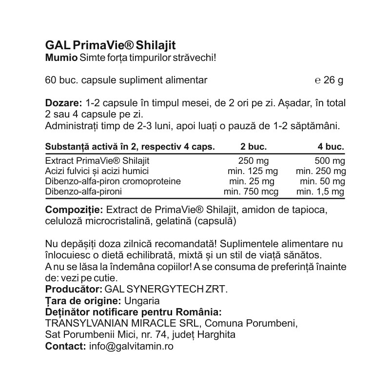 GAL PrimaVie Shilajit - 60 caps.