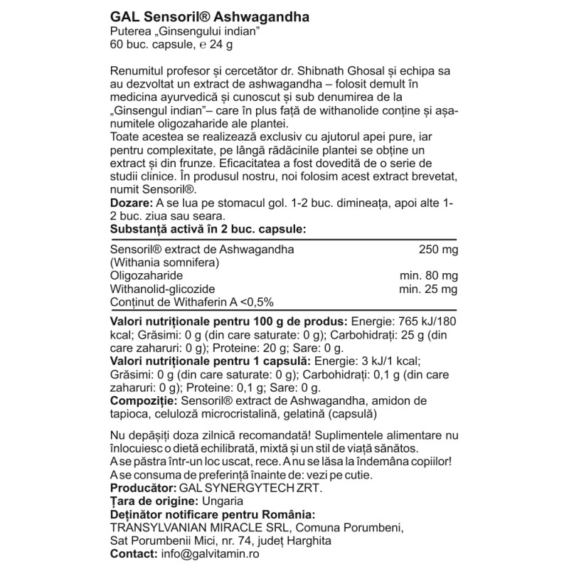 GAL Sensoril Ashwagandha - Indiai ginzeng 60 kaps.
