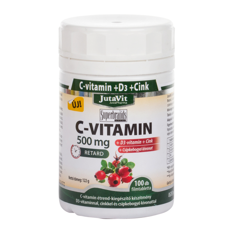 JutaVit C-vitamin 500mg nyújtott kioldódású + csipkeb. + D3 + Cink vitamin 100 db