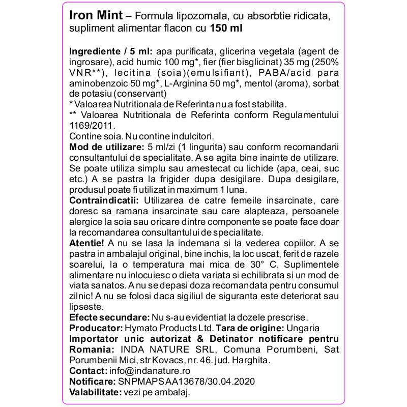 VASMENTA (Mentă cu fier) Supiment alimentar LIPOZomal (150 ML)