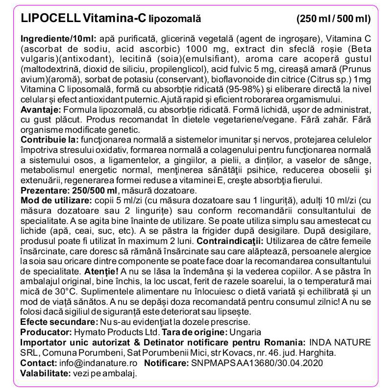 LIPOCELL Vitamina-C CU LIPOZOMI -500 ML