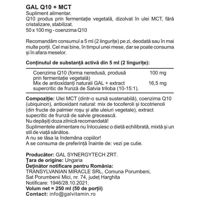 GAL Q10 + ulei de MCT 250 ml