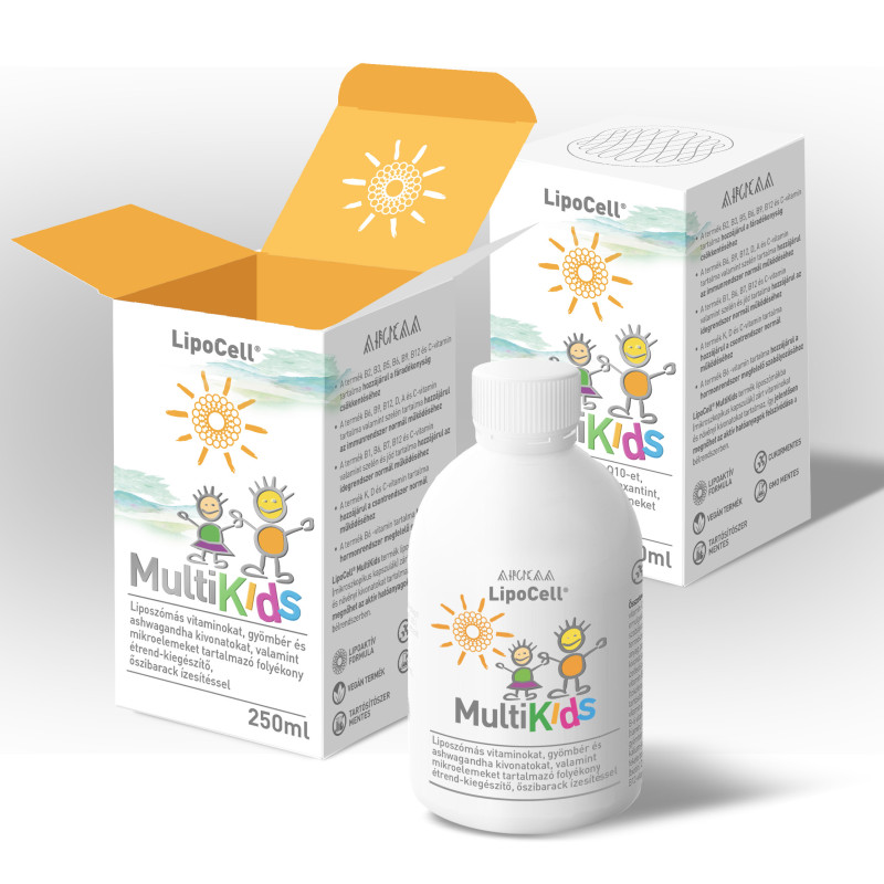 LipoCell MultiKids supliment alimentar lichid cu aromă de piersici. Hymato – (250 ml)