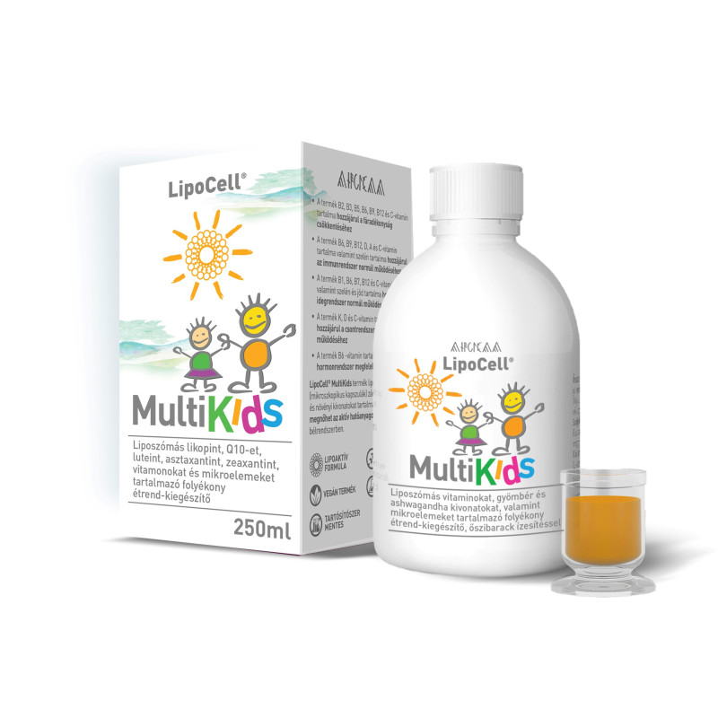 LipoCell MultiKids supliment alimentar lichid cu aromă de piersici. Hymato – (250 ml)
