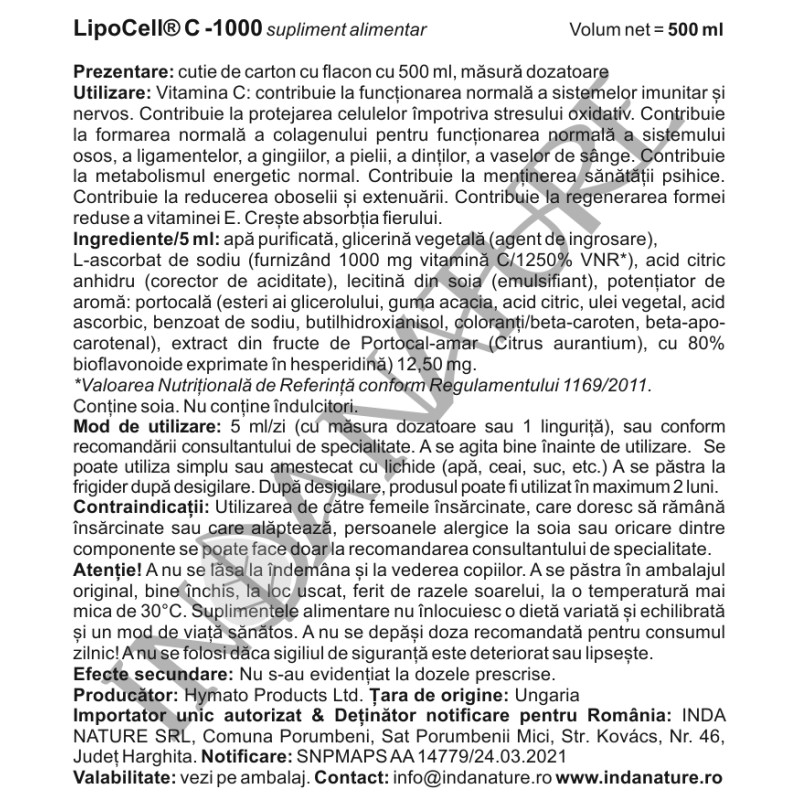 LipoCell C1000 – Liposzómás C-vitamin narancs ízben (500 ml)