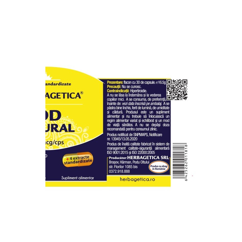HERBAGETICA IOD NATURAL 30 capsule vegetale