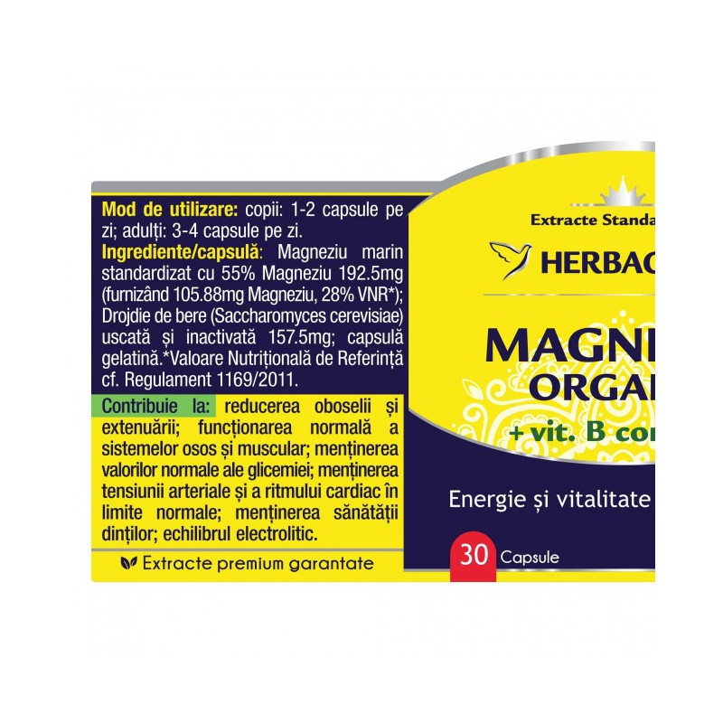HERBAGETICA MAGNEZIU ORGANIC cu Vit. B complex 30 capsule