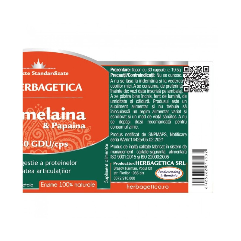 HERBAGETICA Bromelaina Papaina 30 capsule vegetale