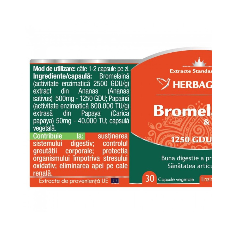 HERBAGETICA Bromelaina Papaina 30 capsule vegetale