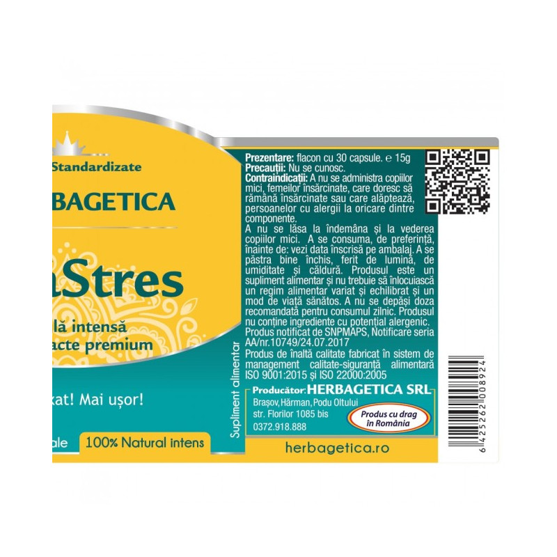HERBAGETICA FaraStres 30 capsule vegetale