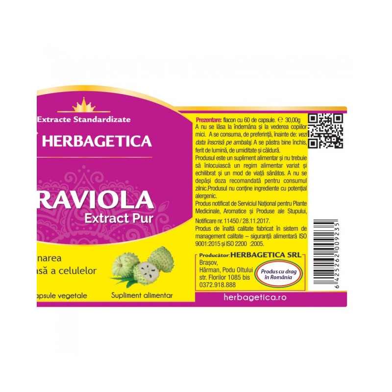 HERBAGETICA GRAVIOLA Extract Pur 60 capsule vegetale