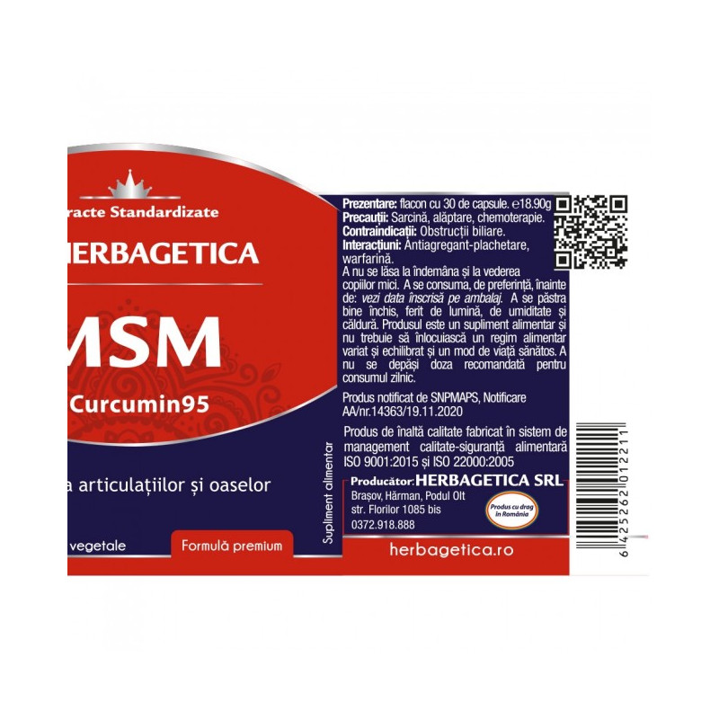 HERBAGETICA MSM +Curcumin95 30 capsule vegetale