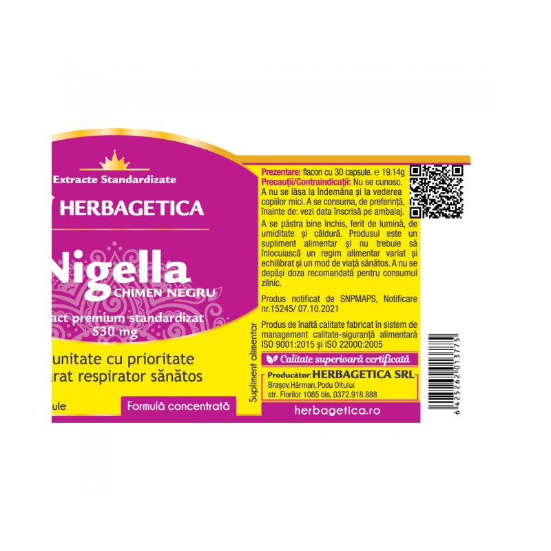 Nigella sativa (Feketekömény) Herbagetica, 30 kapszula