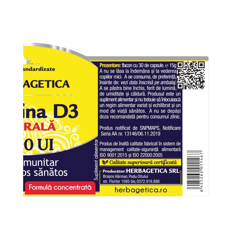 HERBAGETICA DETRIX Vitamina D3 3000 UI 30+30 capsule vegetale
