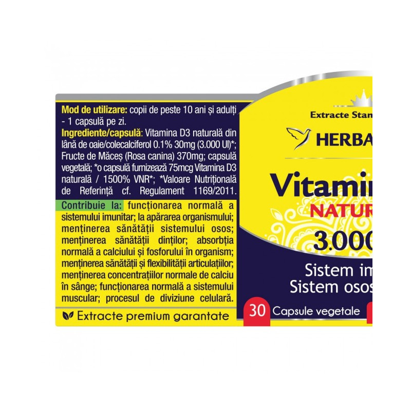 Vitamina Detrix + D3 3000 UI – Herbagetica 30+30 kapszula