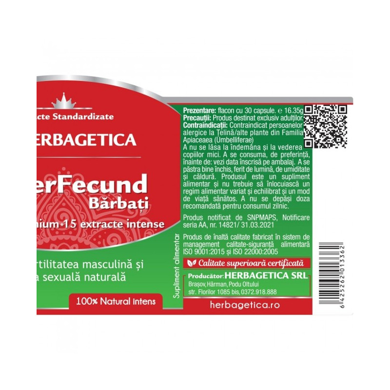 HERBAGETICA SuperFecund Barbati 30 capsule
