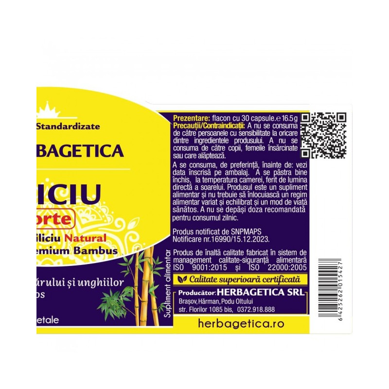 Siliciu Forte Herbagetica – 30 capsule