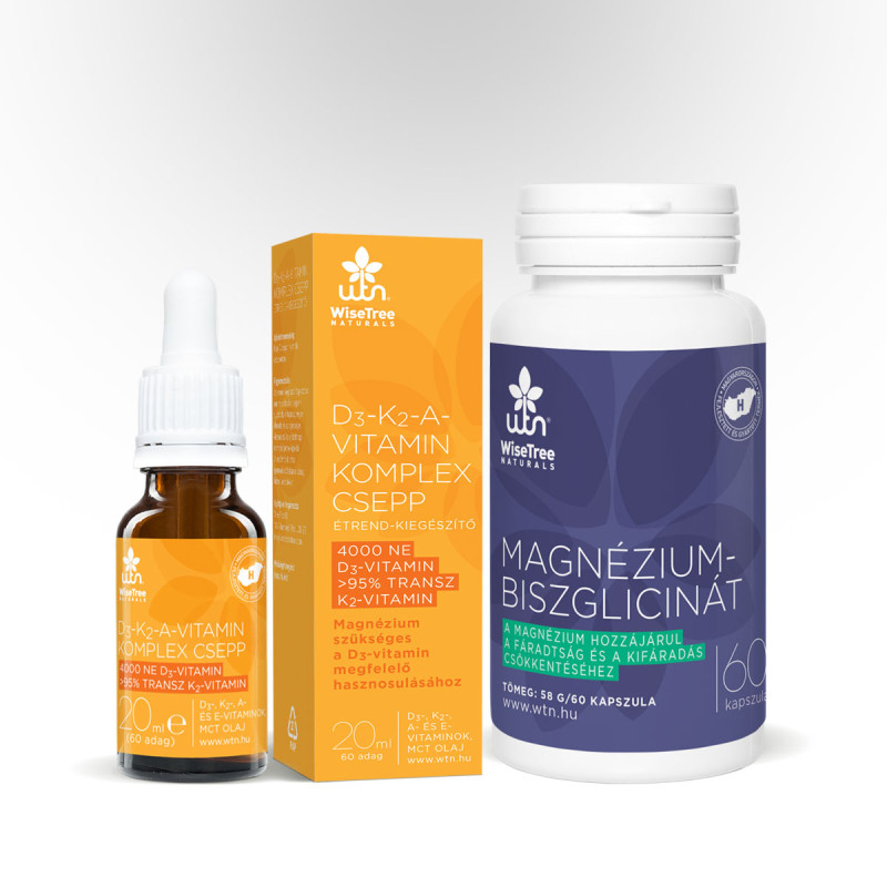 WiseTree D3- K2- A-Vitamin KOMPLEX (csepp 20 ml + Magnézium-biszglicinát)