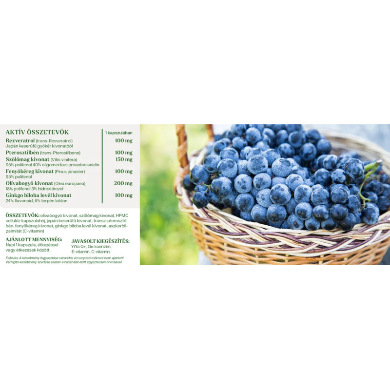 YiYa Rezveratrol Pterosztilbén flavonoid komplex, 60 kapszula - az egészséges érrendszerért