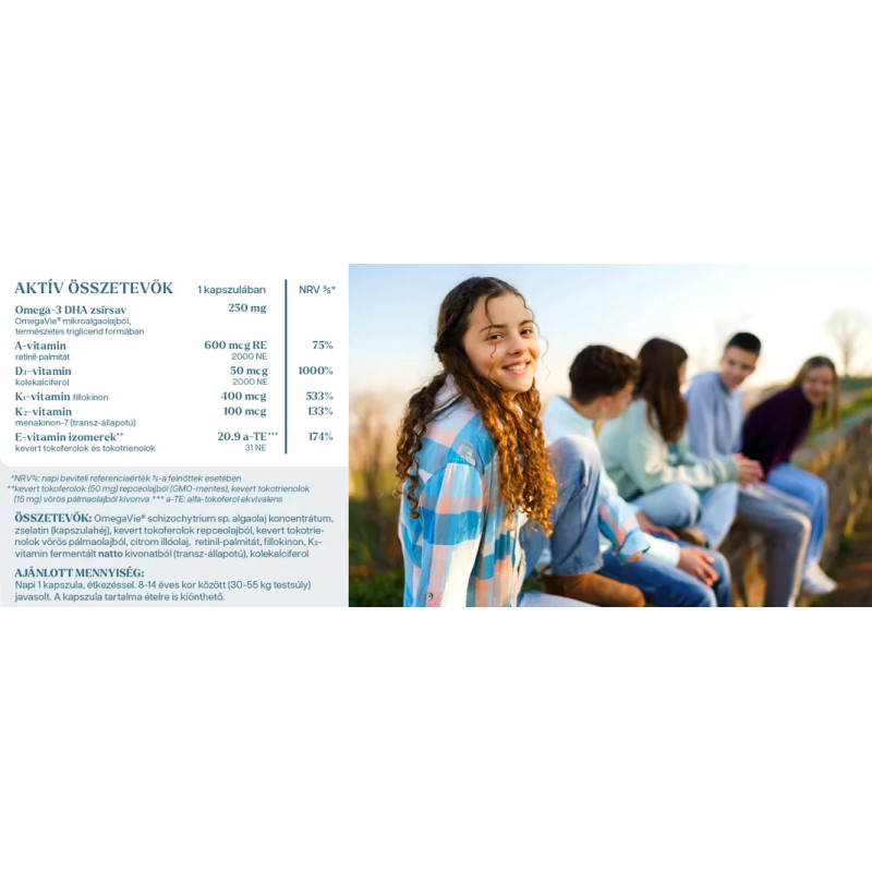 YiYa D3 & K2 + Omega-3 komplex gyerekeknek, 60 kapszula