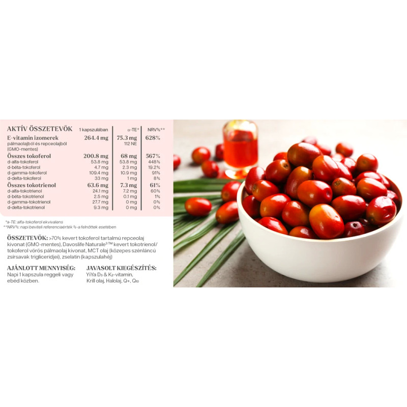 YiYa Complex complet de vitamina E cu spectru 8, 60 capsule – capsule mixte cu tocoferoli și tocotrienoli