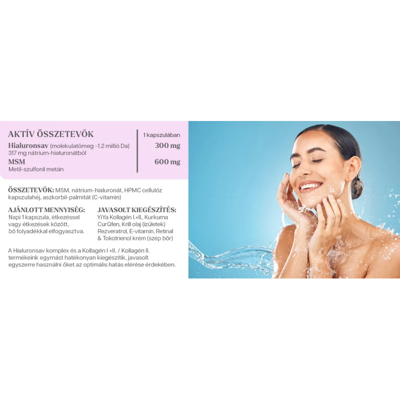 YiYa Acid Hialuronic & Complex MSM, 60 capsule pentru hidratarea pielii și protecția cartilajelor și articulațiilor