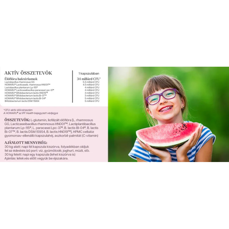 YiYa Flora KIDs élőflóra gyerekeknek, 60 kapszula - 34 milliárd aktív élőcsíraszám 8-féle baktériumtörzzsel!