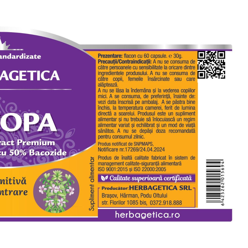 Herbagetica Bacopa 60 capsule