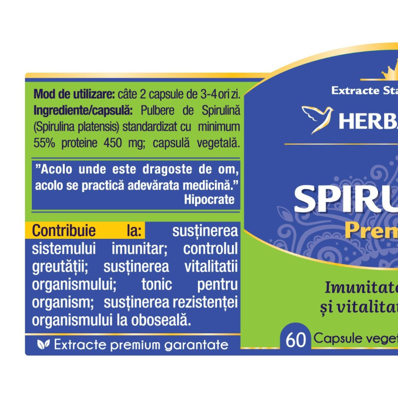 Herbagetica Spirulina Premium 60 kapszula