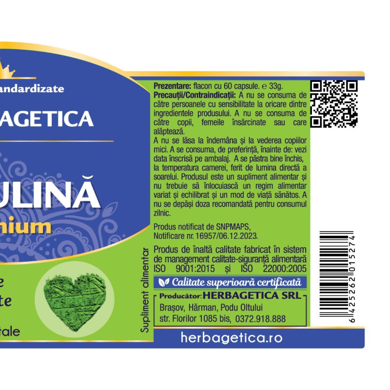 Herbagetica Spirulina Premium 60 kapszula