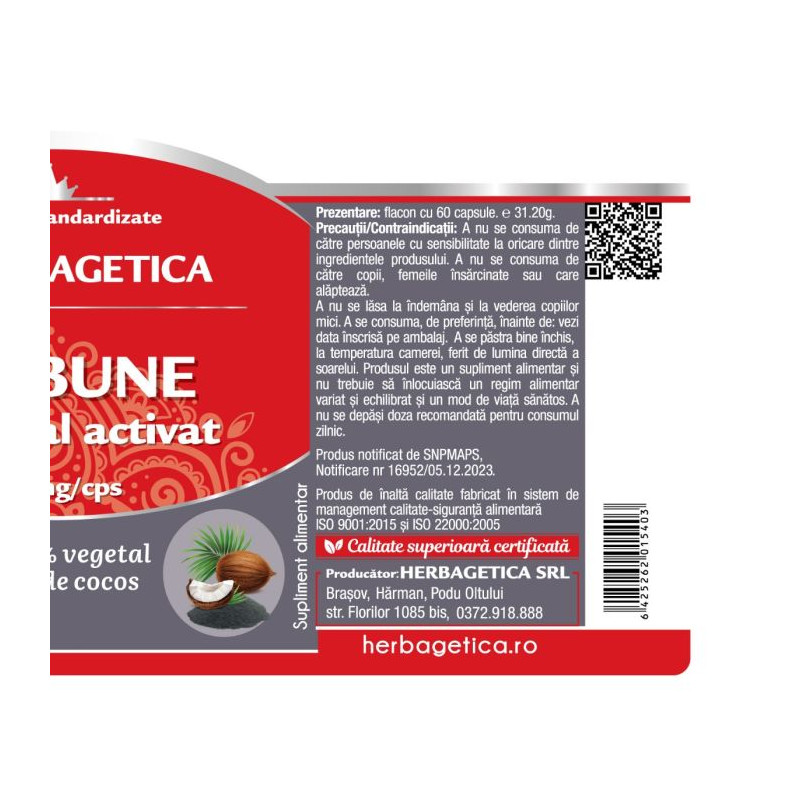 Herbagetica Aktív Orvosi Szén 60 kapszula