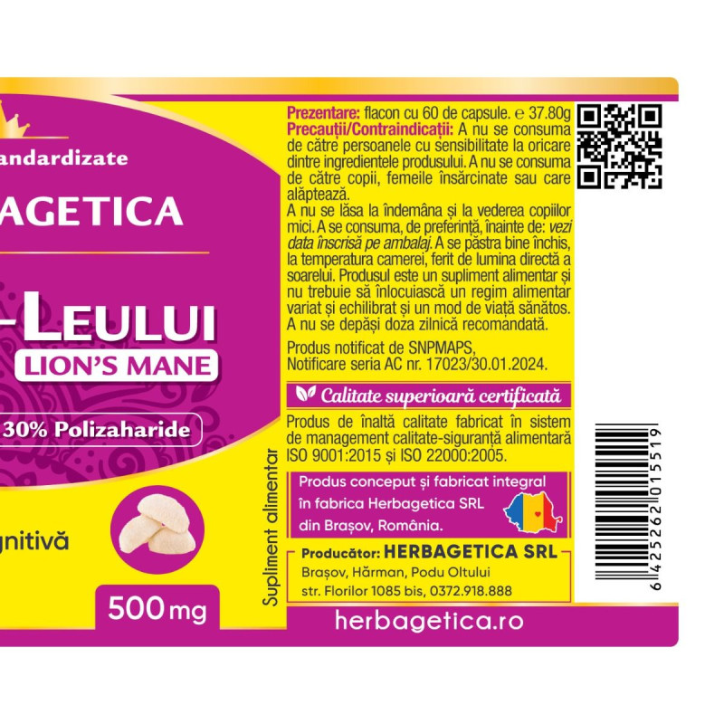 Herbagetica Oroszlánsörény 60 kapszula