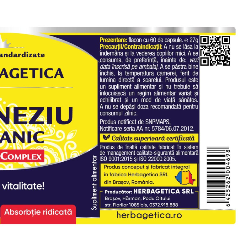 Herbagetica Organikus Magnézium – 120 kapszula