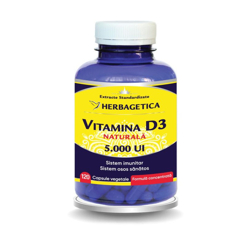 Herbagetica Vitamina D3 Naturală 5000 UI – 120 capsule