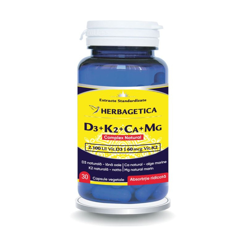 Herbagetica Complex Natural D3 + K2 + Ca + Mg – 60 capsule