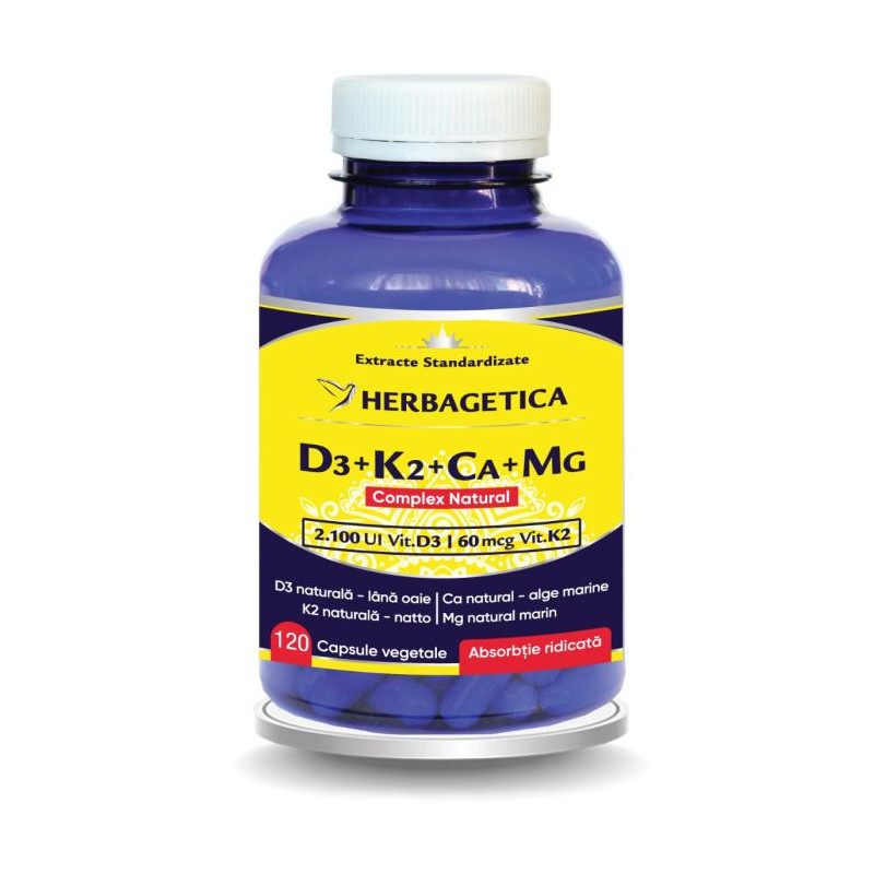 Herbagetica Complex Natural D3 + K2 + Ca + Mg – 120 capsule