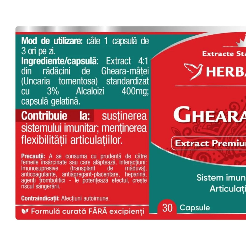 Herbagetica Macskakarom (Gheara-Mâței), 30 kapszula