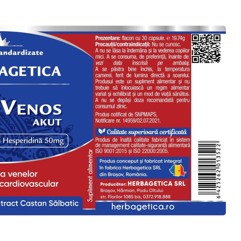 Herbagetica DetraVenos Akut, 60 capsule