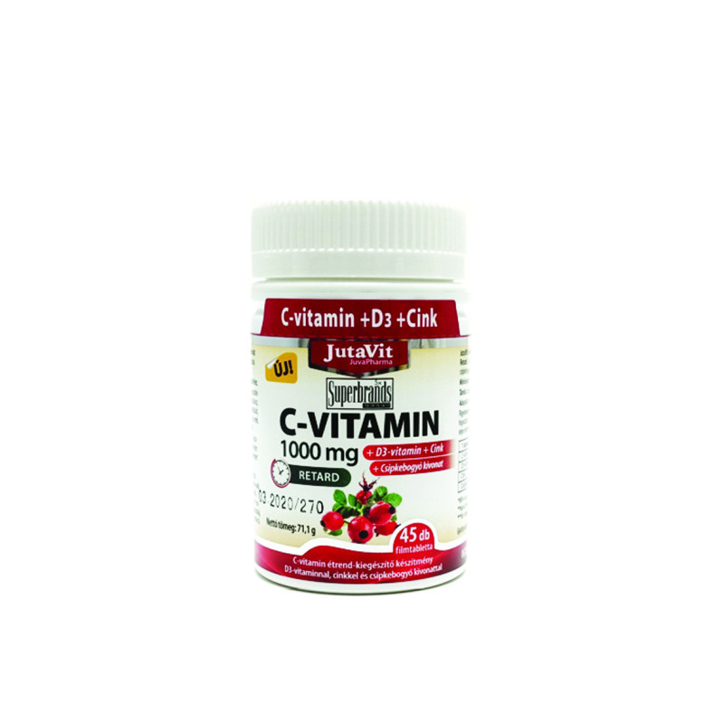 JutaVit C Vitamin 1000 mg nyújtott kioldódású csipkeb. + D3 vitamin + Cink 45 db