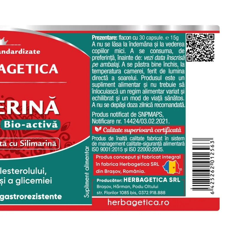 Herbagetica Berberina Bio Activa, 60 capsule