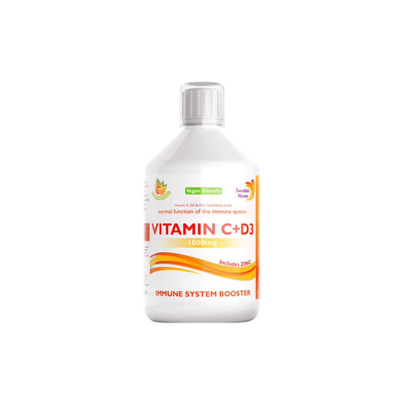 Vitamina C Lichidă 1000 Mg + Vitamina D3 + Zinc – Produs Vegan Culoare și Aromă 100% Naturală Fără Zahar Fără Gluten